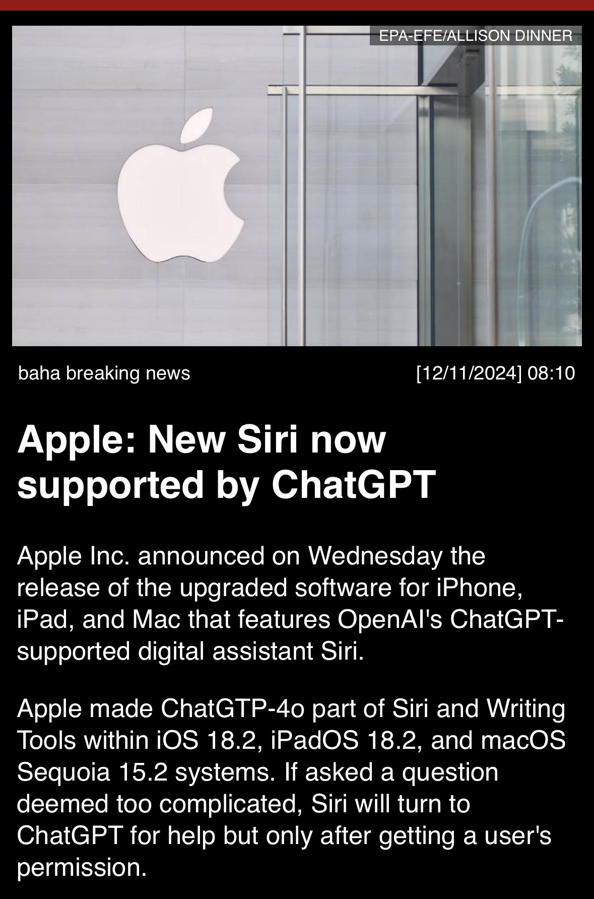 Apple: New Siri now supported by ChatGPT.