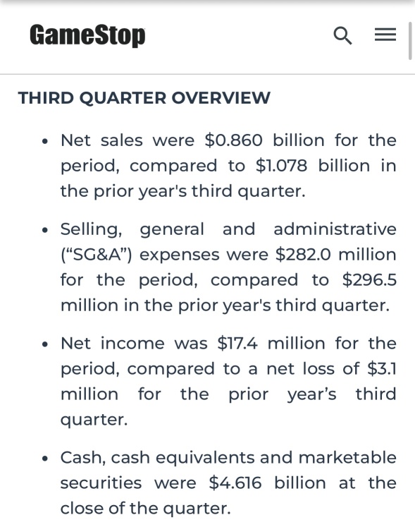 GameStop Discloses Third Quarter 2024 Results