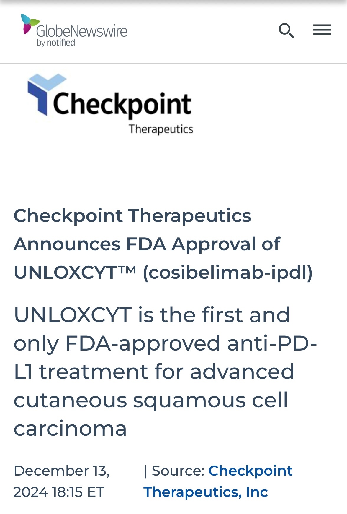 $Checkpoint Therapeutics (CKPT.US)$