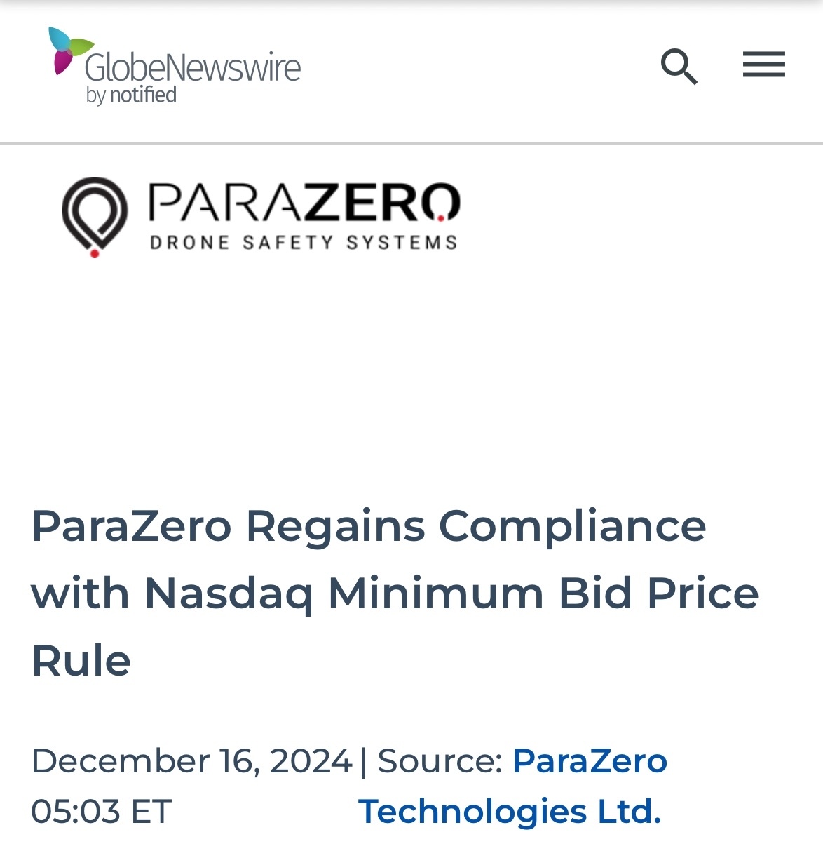 $ParaZero Technologies (PRZO.US)$