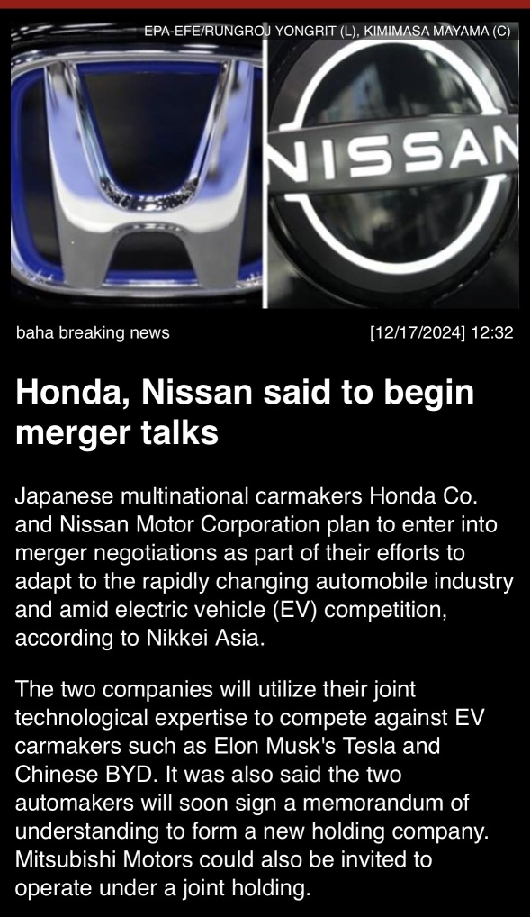 Honda, Nissan said to begin merger talks