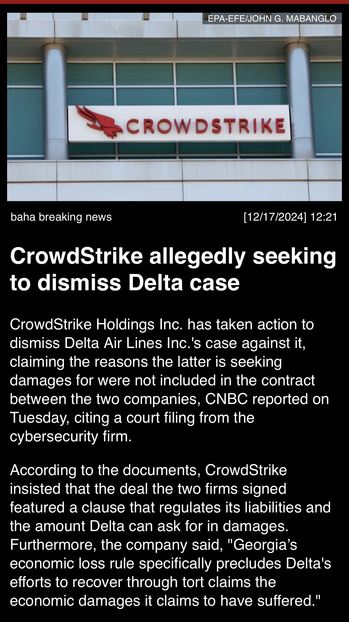 CrowdStrike allegedly seeking to dismiss Delta case.