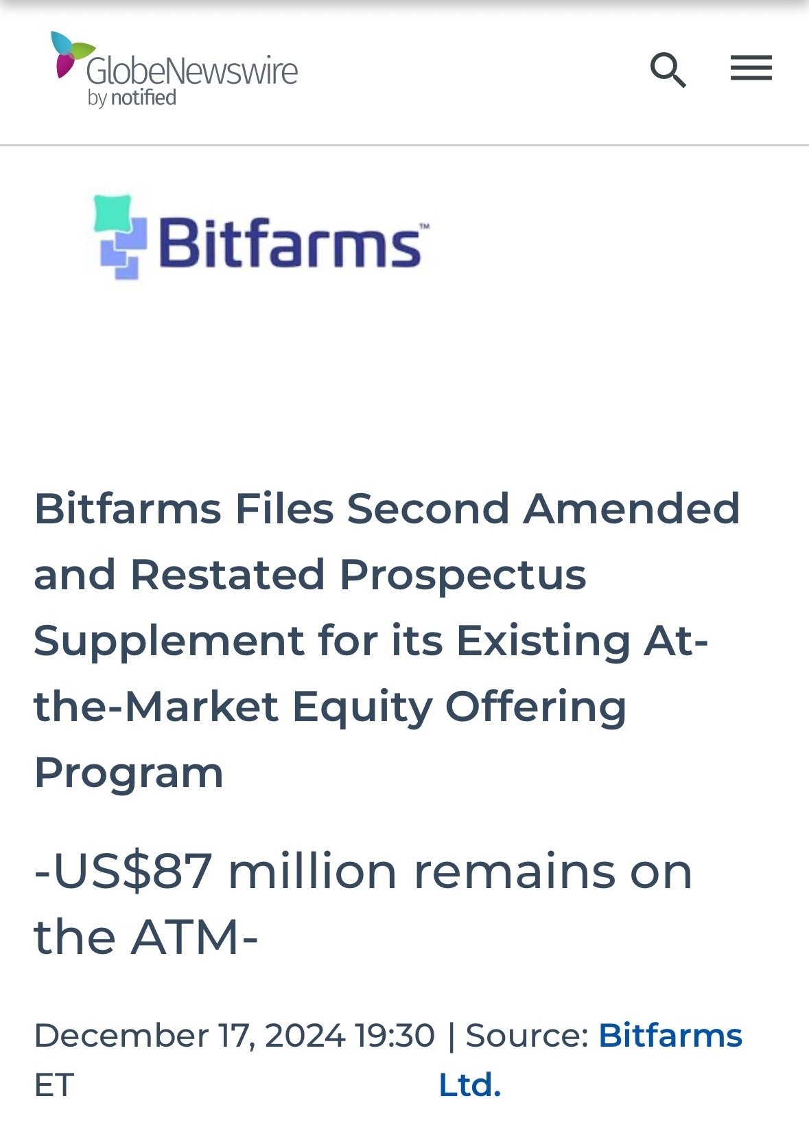 $ビットファームズ (BITF.US)$