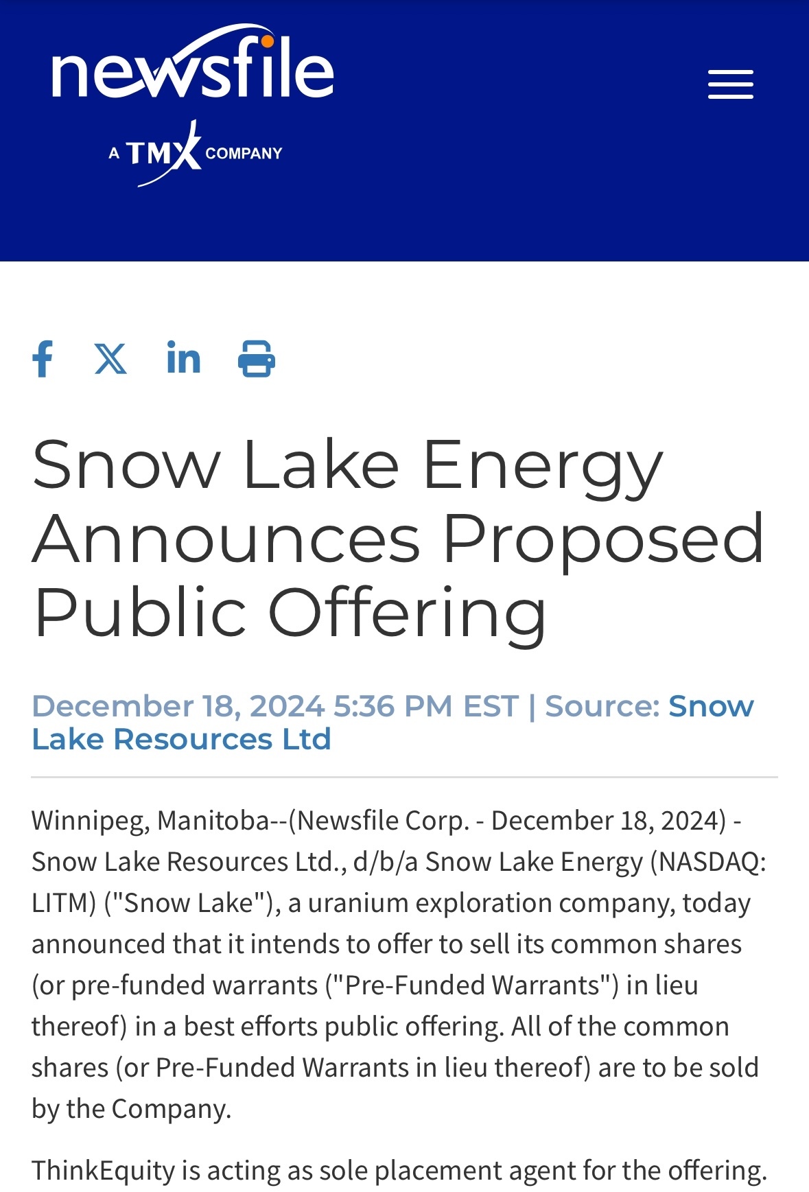 $Snow Lake Resources (LITM.US)$