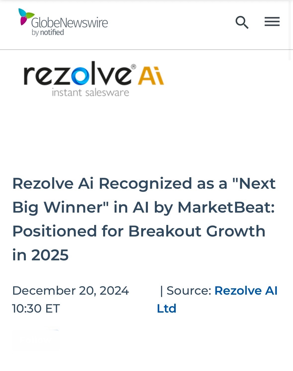 $Rezolve AI (RZLV.US)$