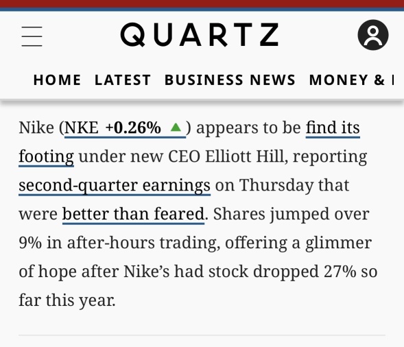 Nike stock pops 9% as its new CEO starts with an earnings beat.