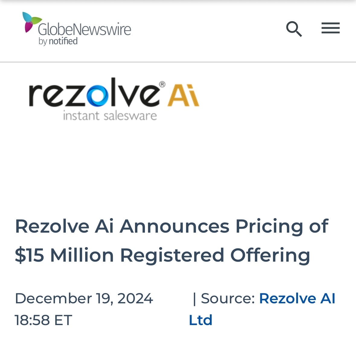 $Rezolve AI (RZLV.US)$