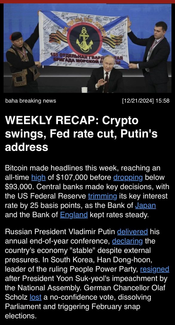 WEEKLY RECAP: Crypto swings, Fed rate cut, Putin’s address