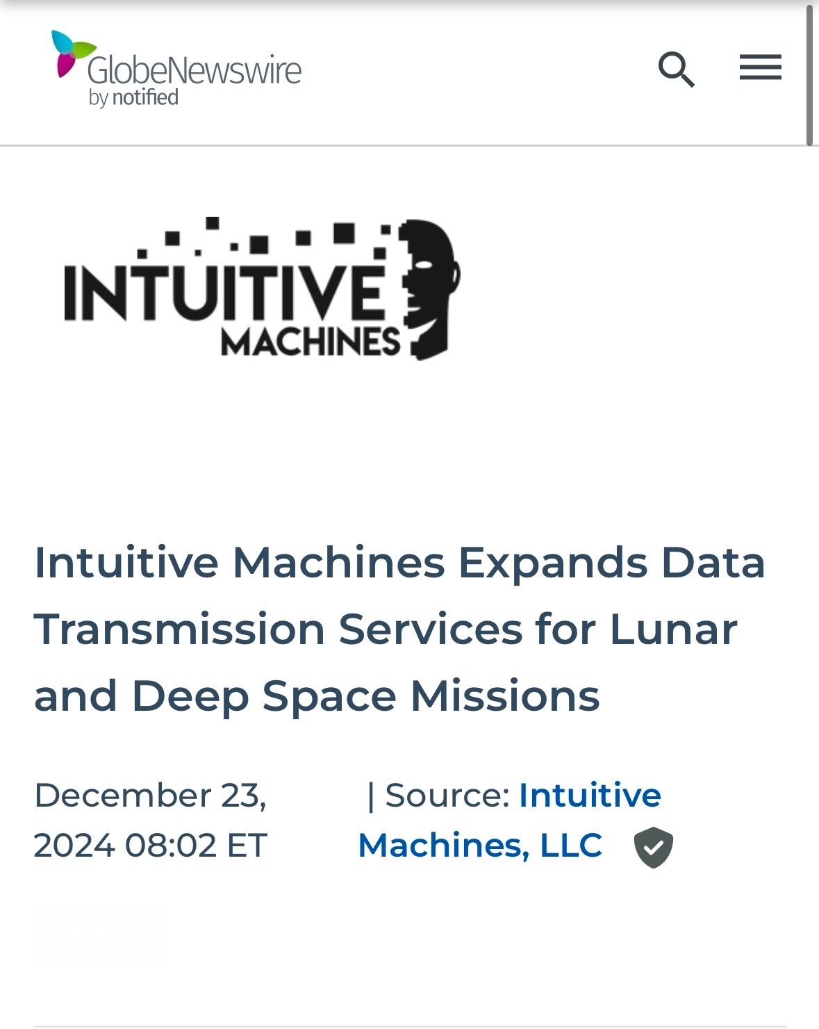 $Intuitive Machines (LUNR.US)$