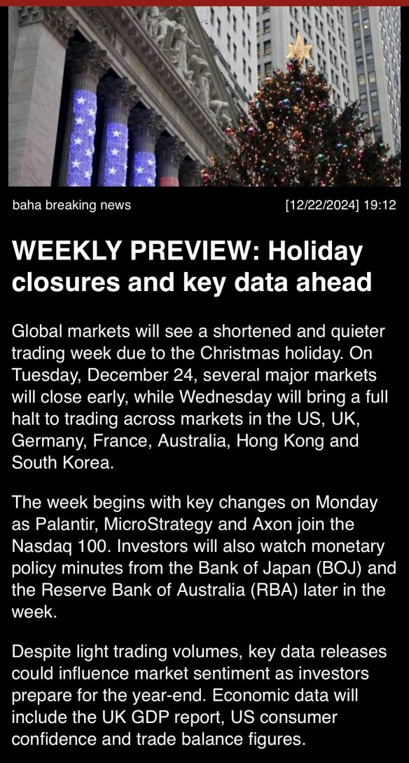 WEEKLY PREVIEW: Holiday closures and key data ahead.