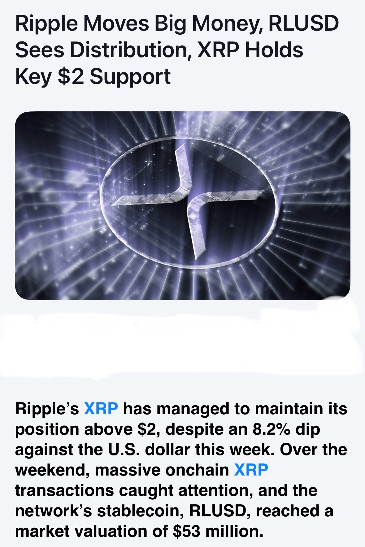 瑞波幣轉移大筆資金，RLUSD出現分銷，XRP保持關鍵的$2 壓力位