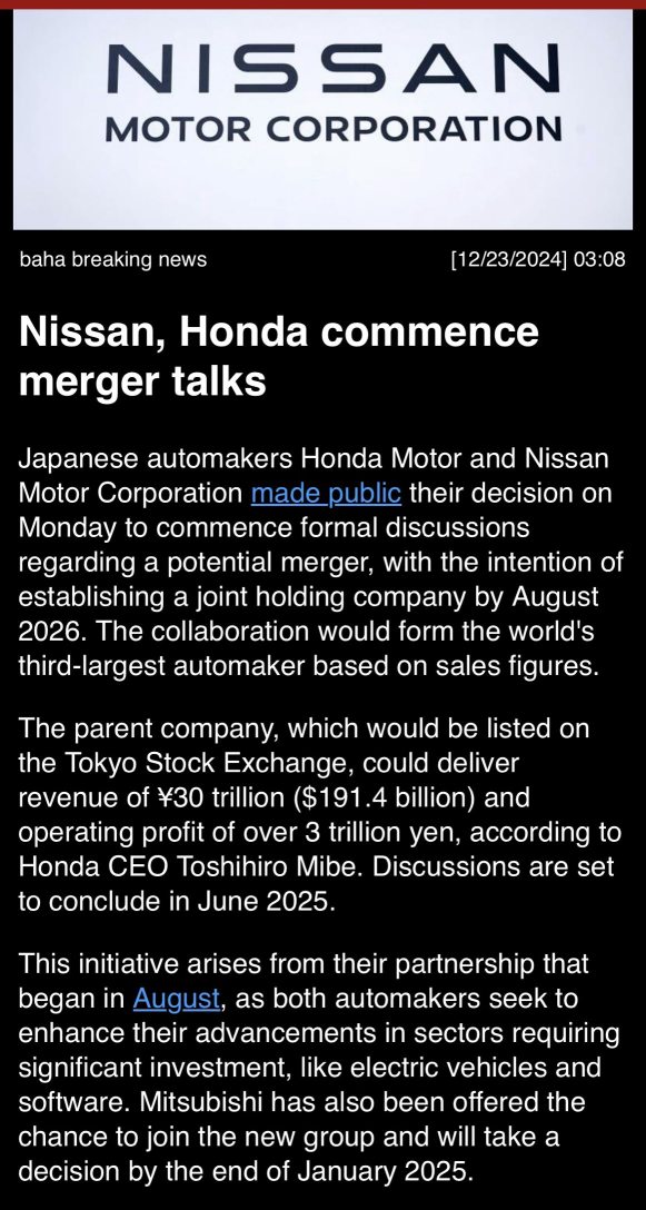 Nissan, Honda commence merger talks