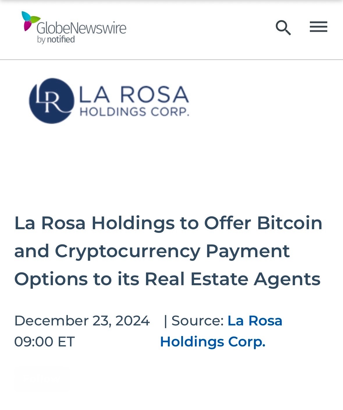 $La Rosa Holdings (LRHC.US)$