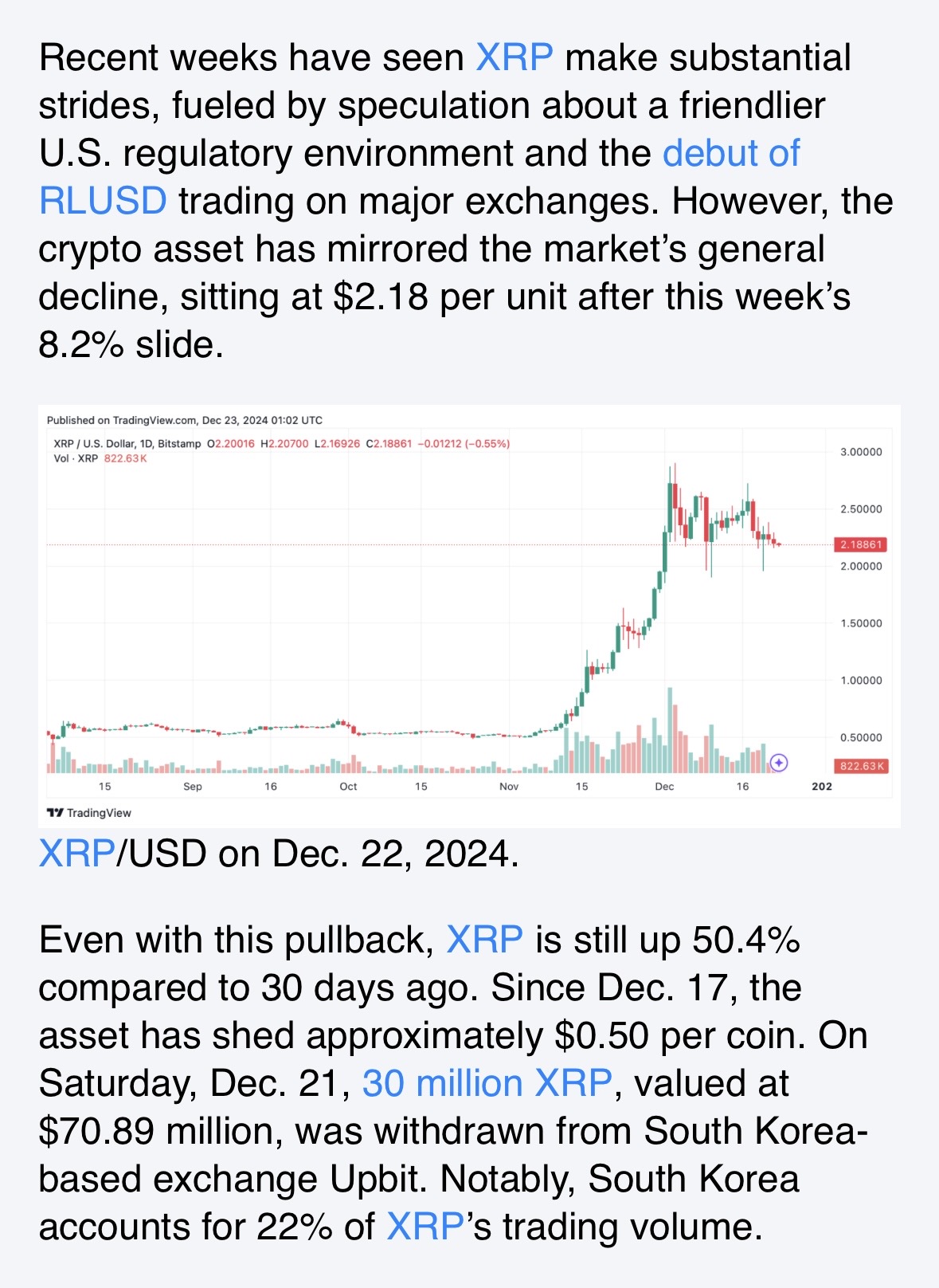 瑞波幣轉移大筆資金，RLUSD出現分銷，XRP保持關鍵的$2 壓力位