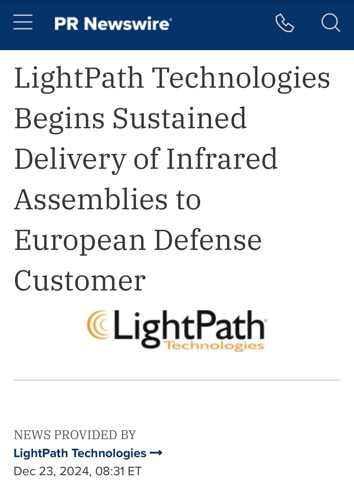 $LightPath Technologies (LPTH.US)$