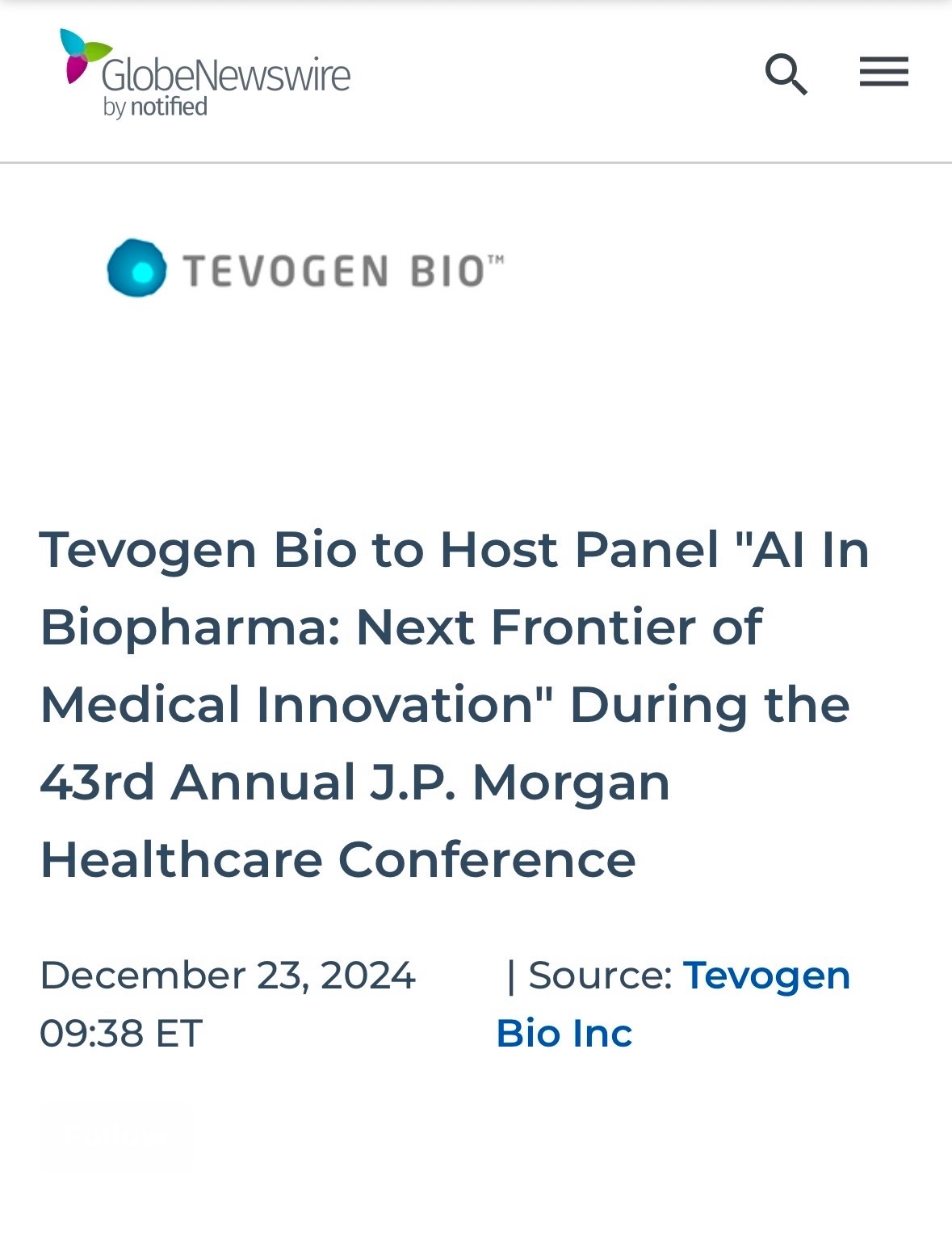 $テボゲン・バイオ・ホールディングス (TVGN.US)$$TEVOGEN BIO HOLDINGS INC C/WTS 14/02/2029 (TO PUR COM) (TVGNW.US)$