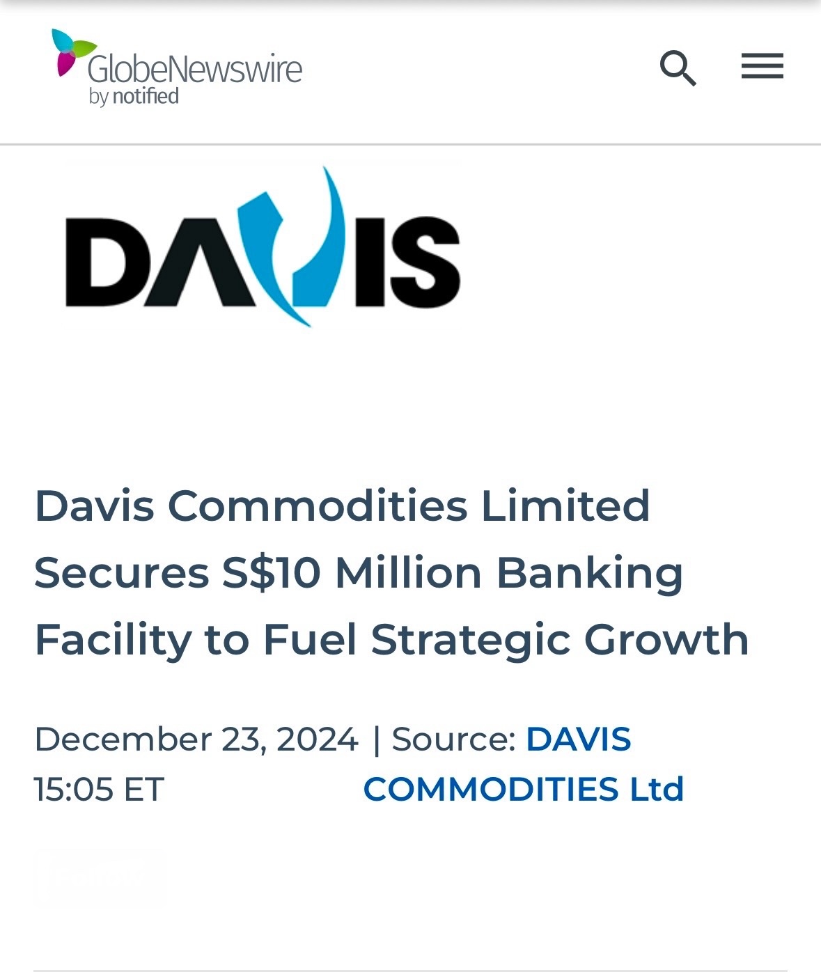 $Davis Commodities (DTCK.US)$