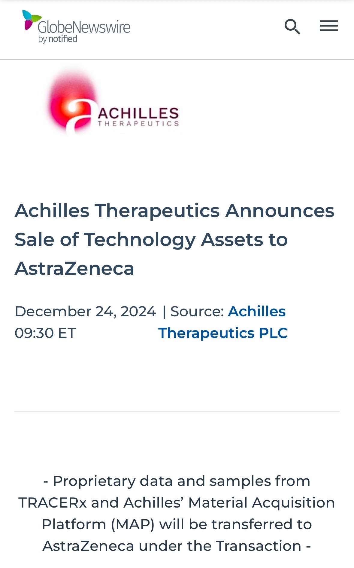 $Achilles Therapeutics (ACHL.US)$