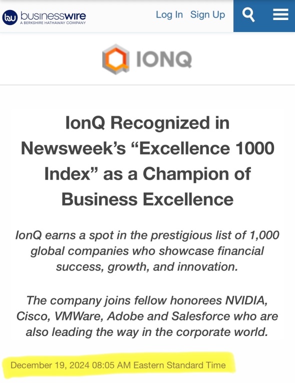 Never saw this story, yet I see this ticker all day in my feed. (Sorry $IONQ traders)