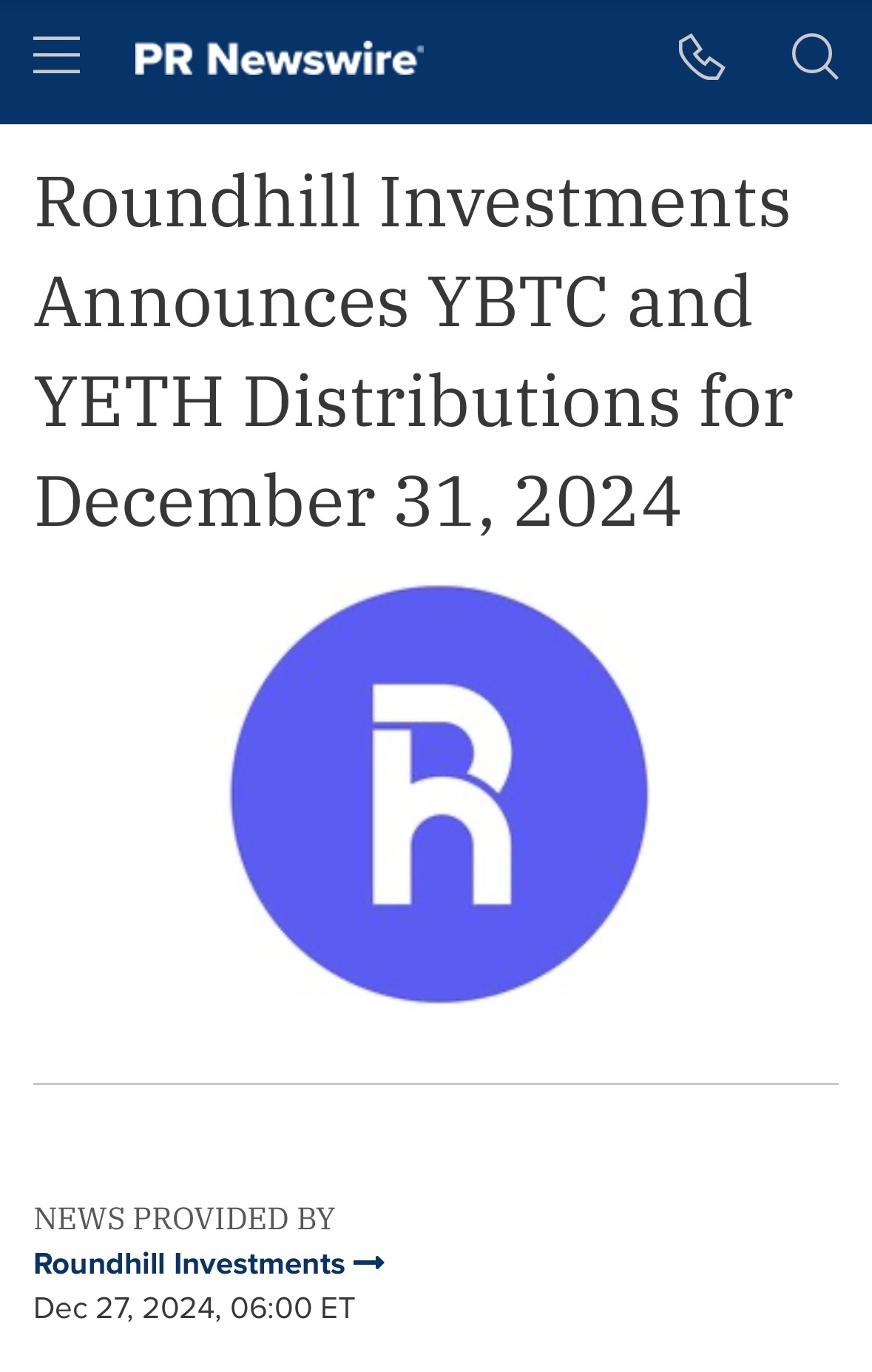 $Roundhill Bitcoin Covered Call Strategy ETF (YBTC.US)$