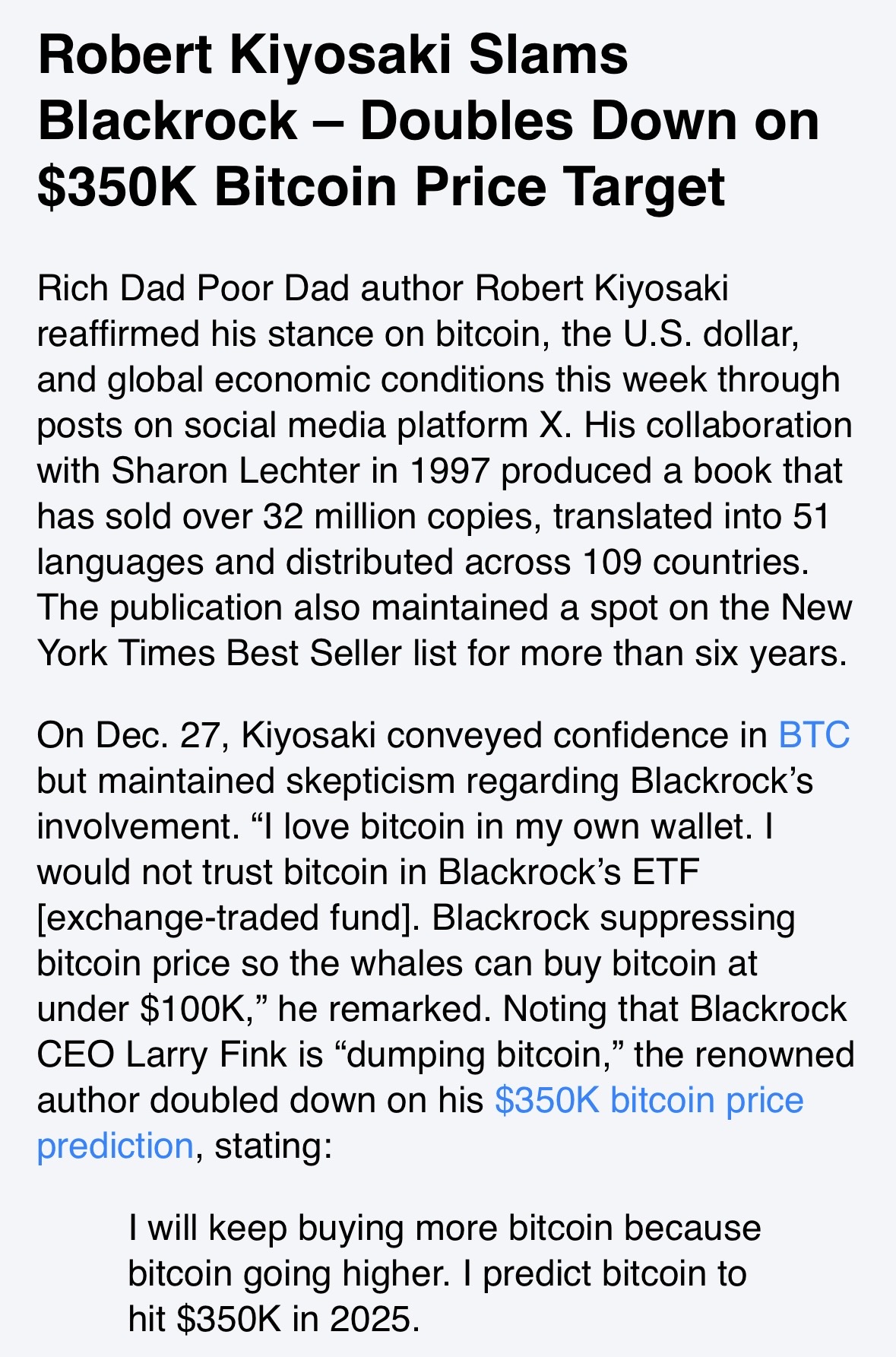 Robert Kiyosaki Doubles Down on 350K Bitcoin Prediction- Cal... - moomoo  Community