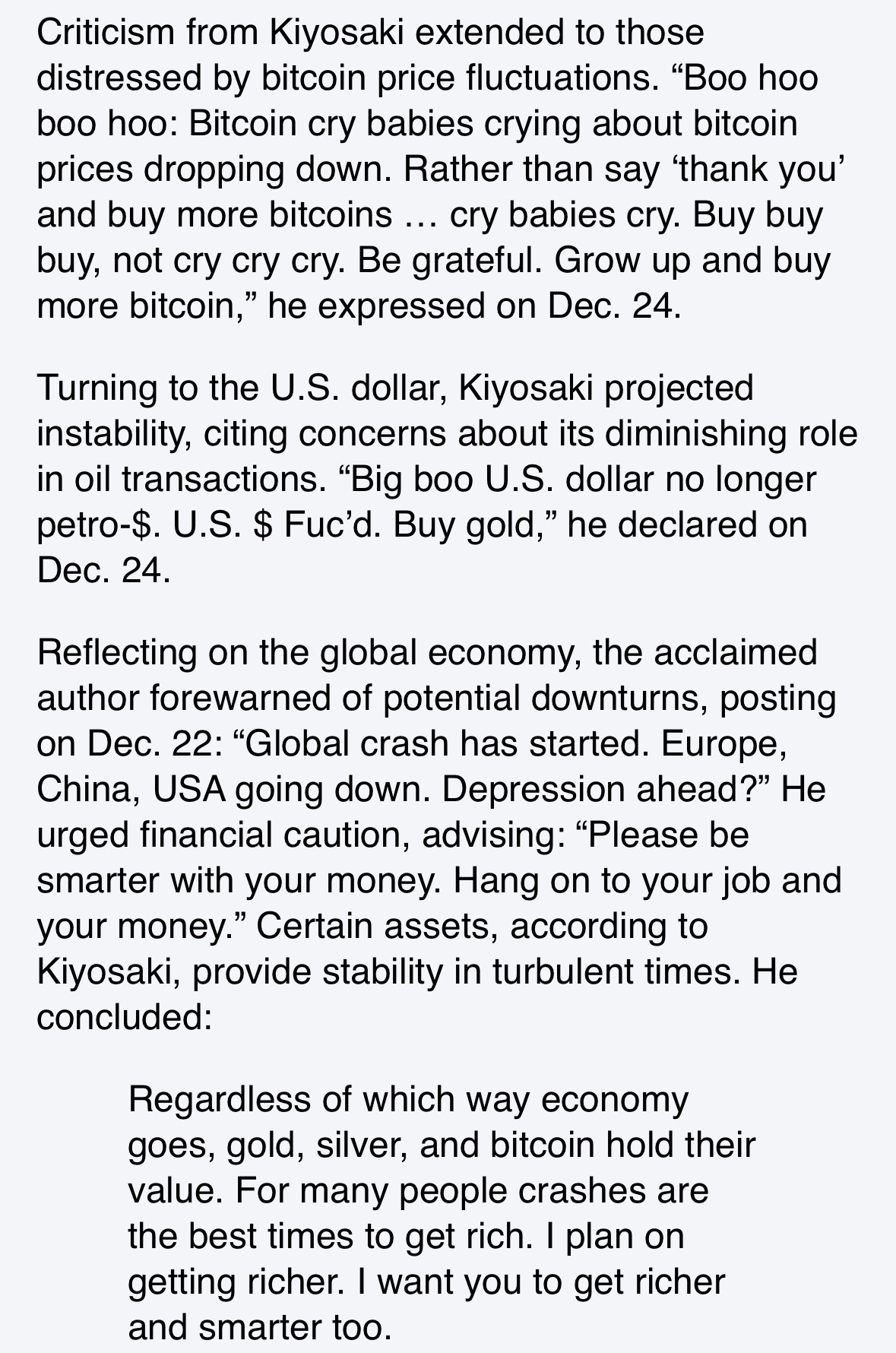 Robert Kiyosaki Doubles Down on 350K Bitcoin Prediction- Cal... - moomoo  Community