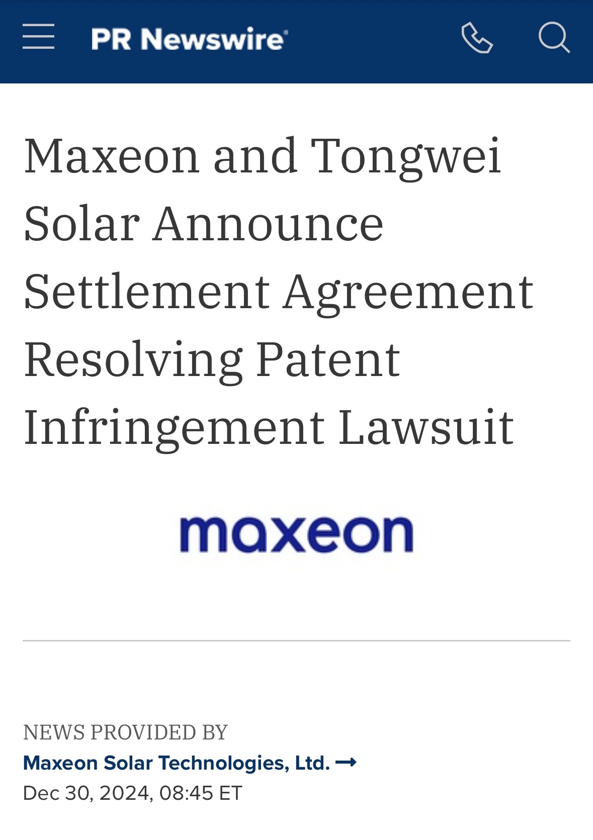 $Maxeon Solar Technologies (MAXN.US)$