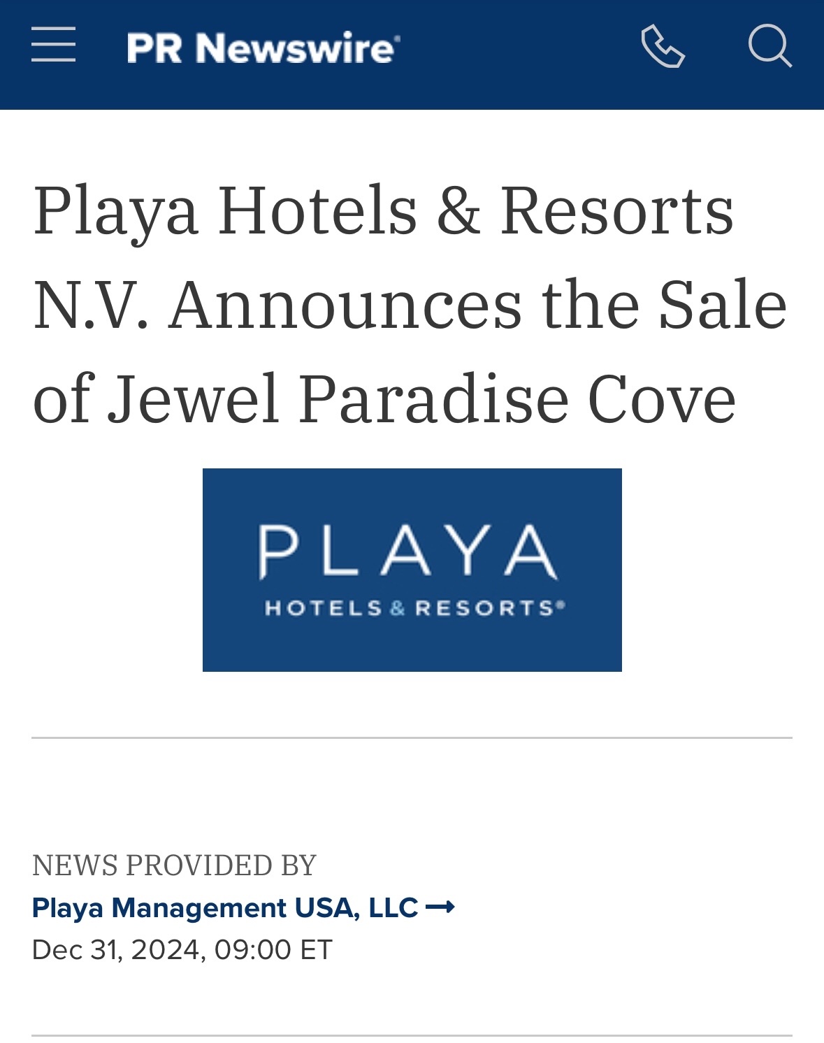 $Playa Hotels & Resorts (PLYA.US)$