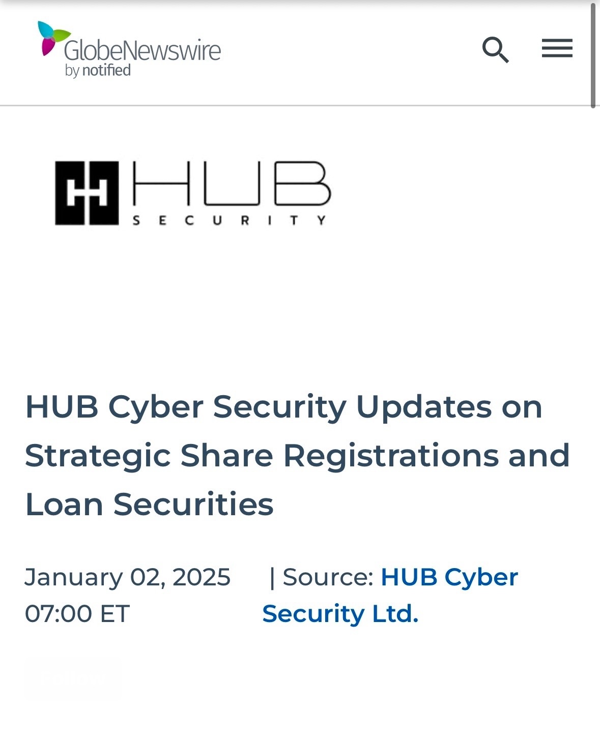 $HUB Cyber Security (HUBC.US)$