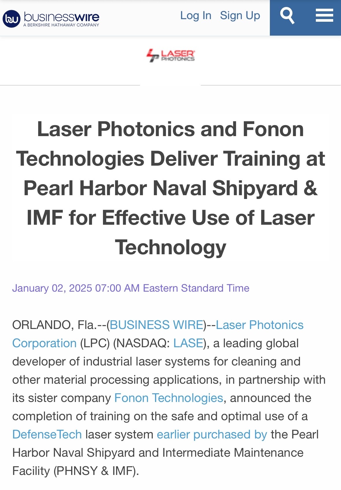 $Laser Photonics (LASE.US)$