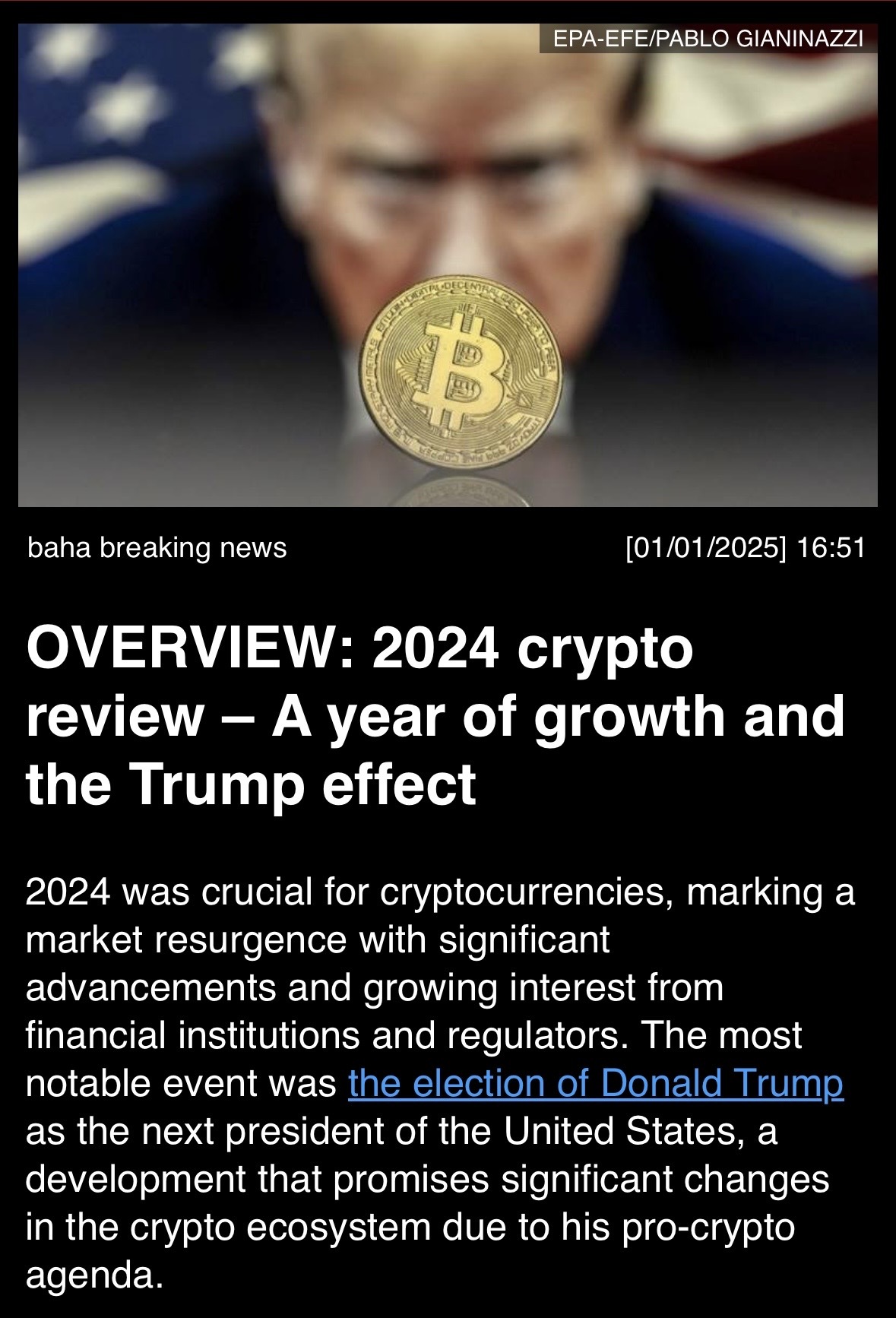 概要：2024年の暗号通貨レビュー - 成長とトランプ効果の年。