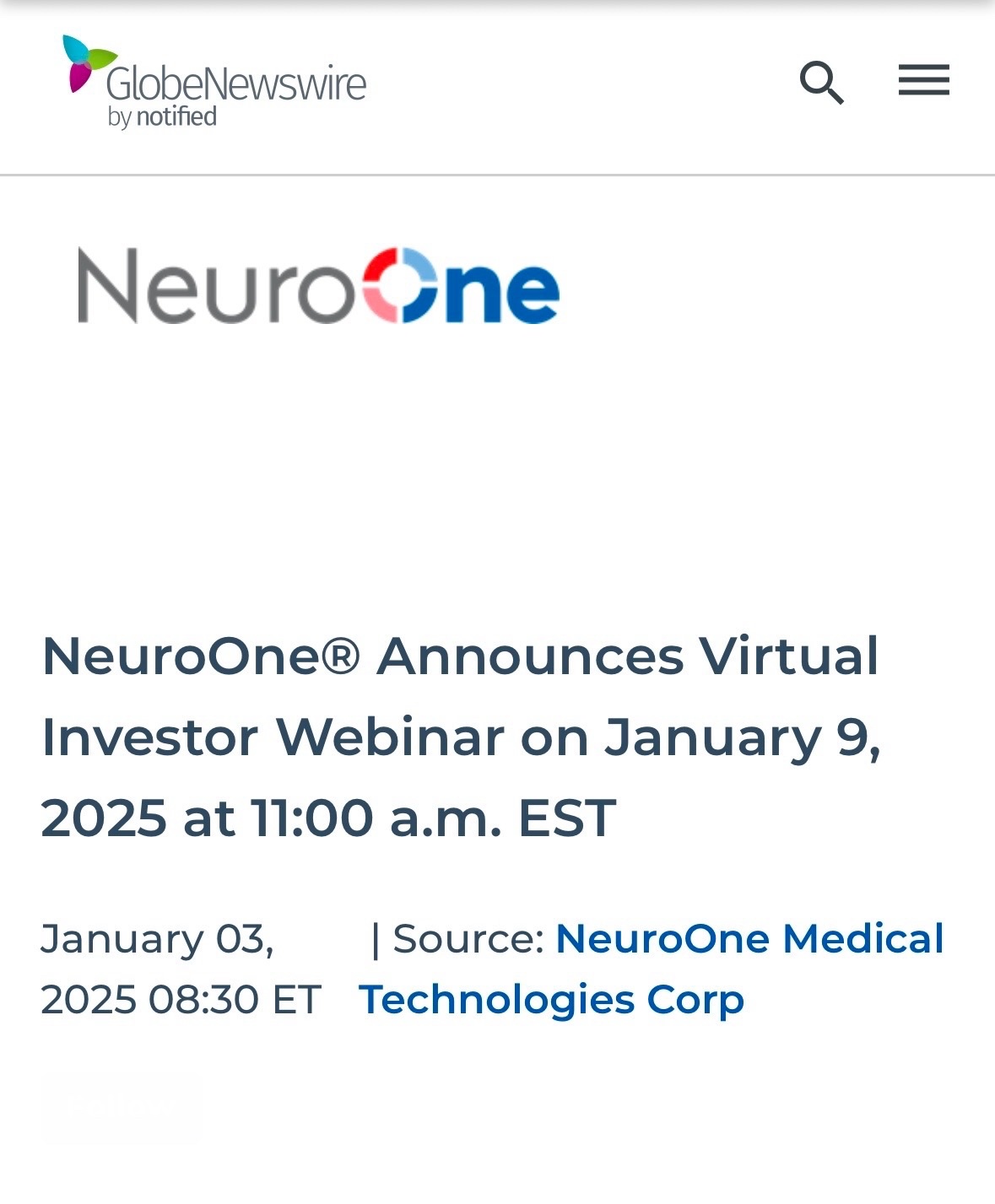 $NeuroOne Medical (NMTC.US)$