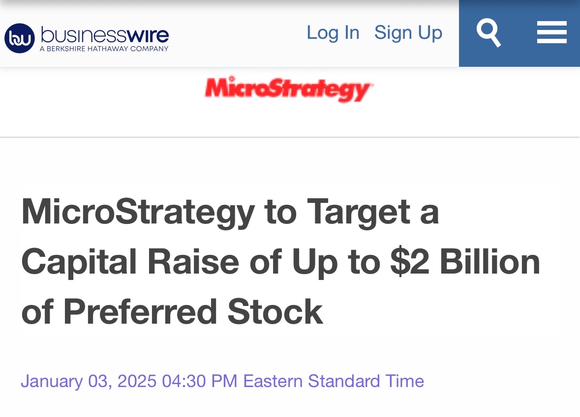 MicroStrategy to Target a Capital Raise of up to $2 Billion of Preferred Stock