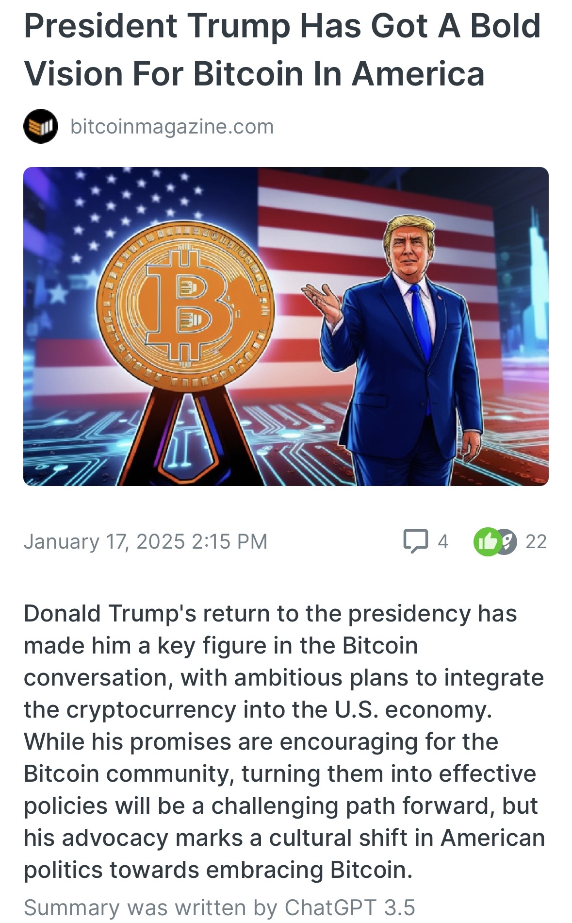 President Trump Has Got A Bold Vision For Bitcoin In America