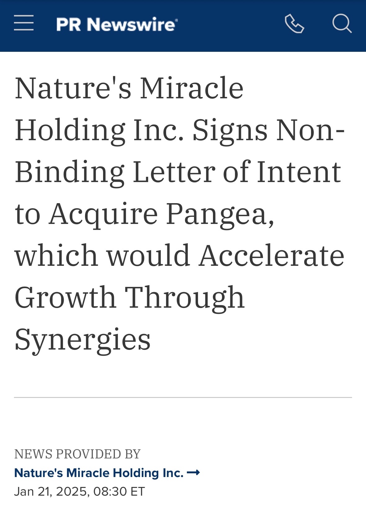 $Nature's Miracle (NMHI.US)$