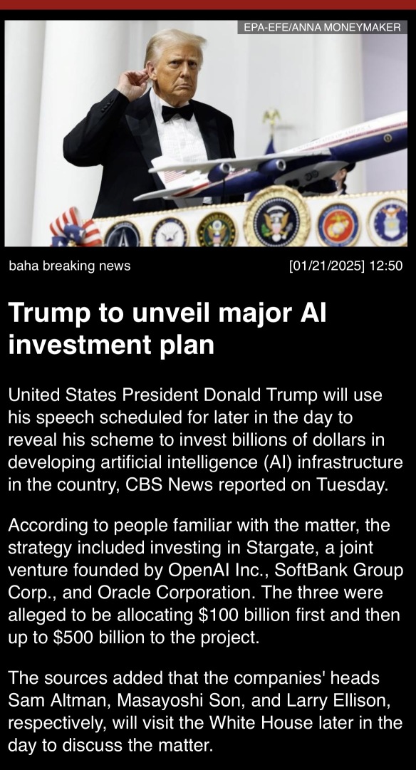 Trump to unveil major AI investment plan.