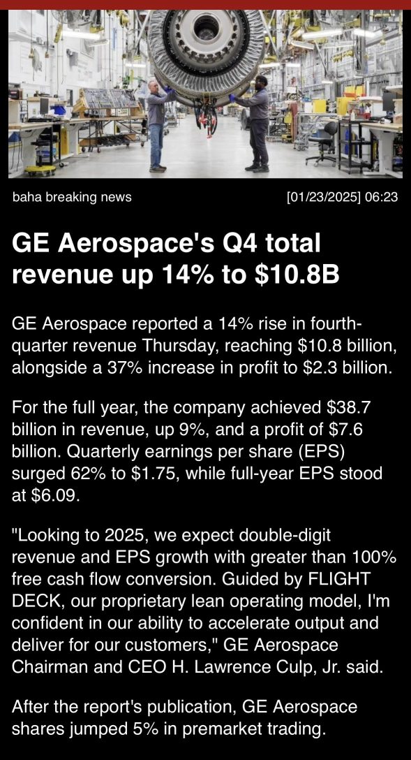 GE Aerospace’s Q4 total revenue up 14% to $10.8B