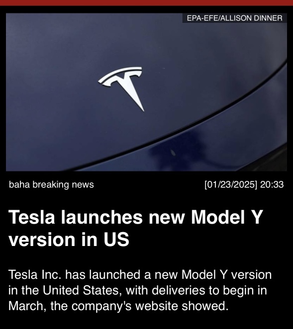 Tesla launches new Model Y version in U.S.