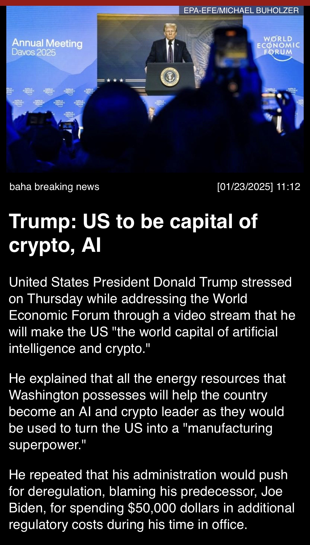 Trump: U.S. to be capital of crypto, AI