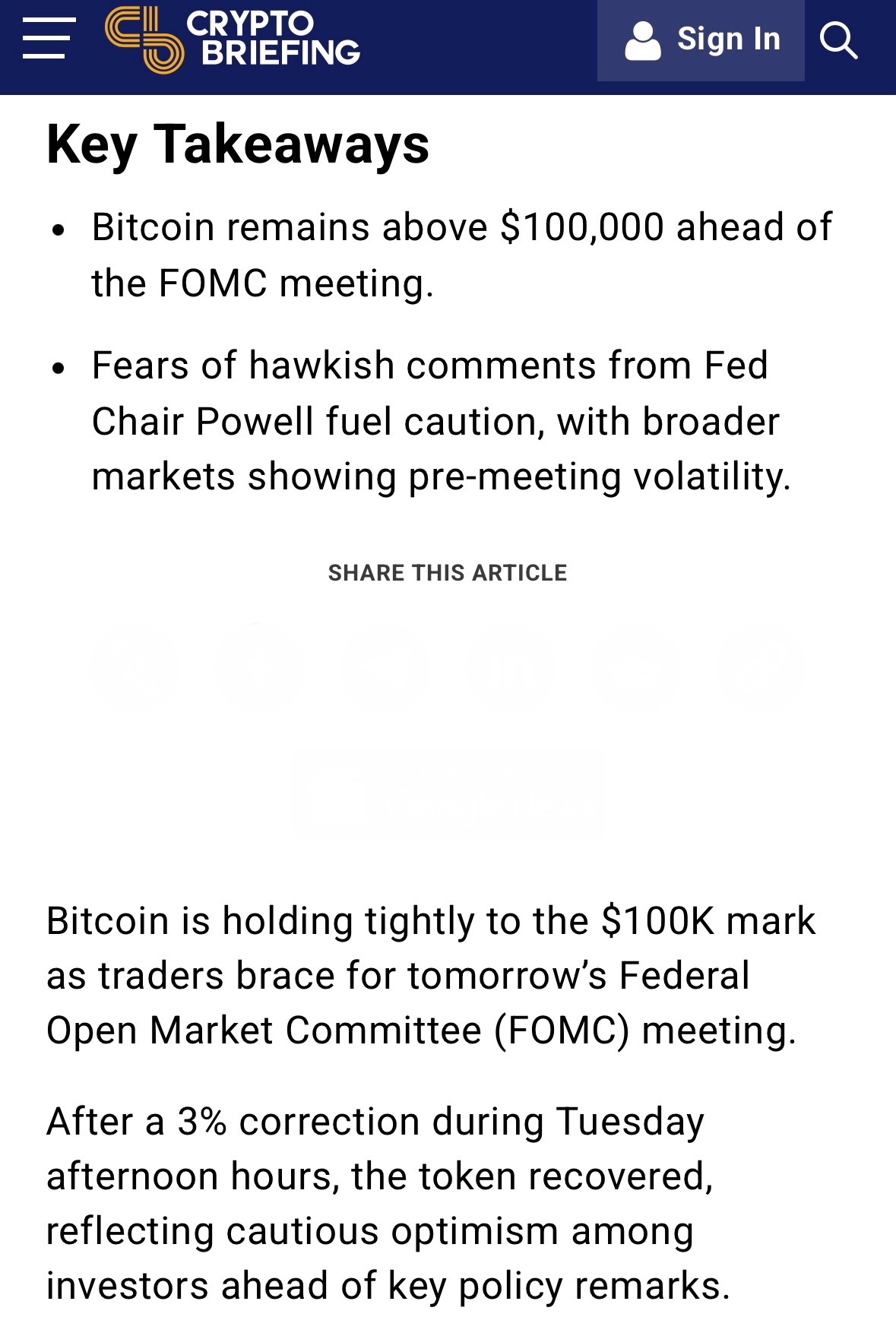 比特币在明天的FOMC会议前保持在10万美元附近。 - moomoo 社区