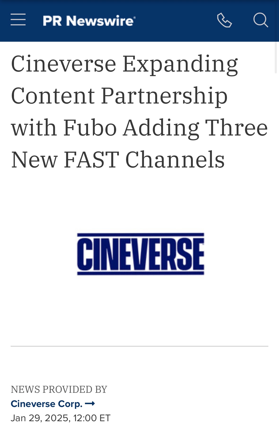 Cineverseは、Fuboとのコンテンツパートナーシップを拡大し、3つの新しい高速チャンネルを追加します