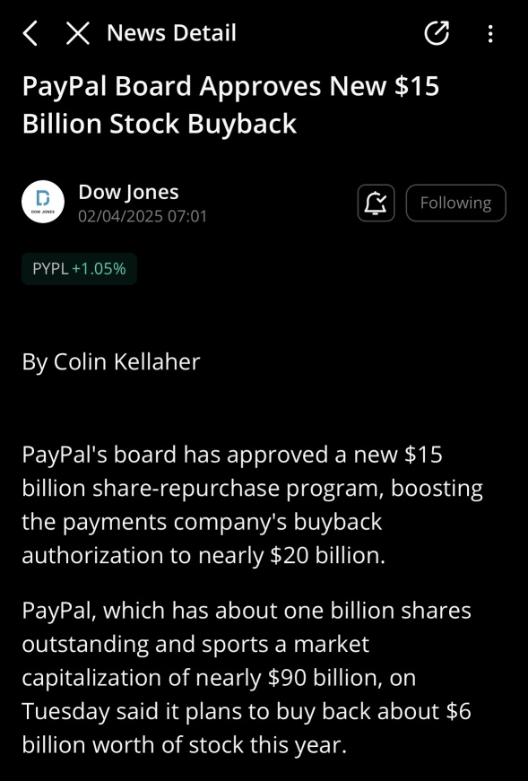 PayPal Board Approves New $15 Billion Stock Buyback