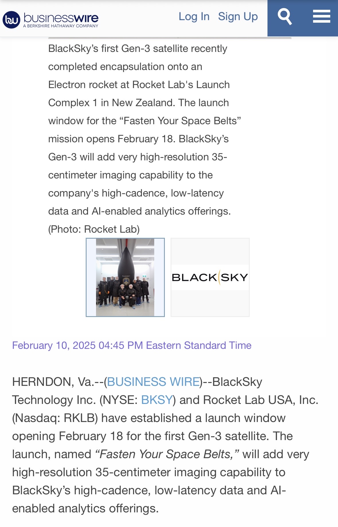 BlackSkyとRocket Labが第1世代人工衛星の打ち上げウィンドウを確立しました