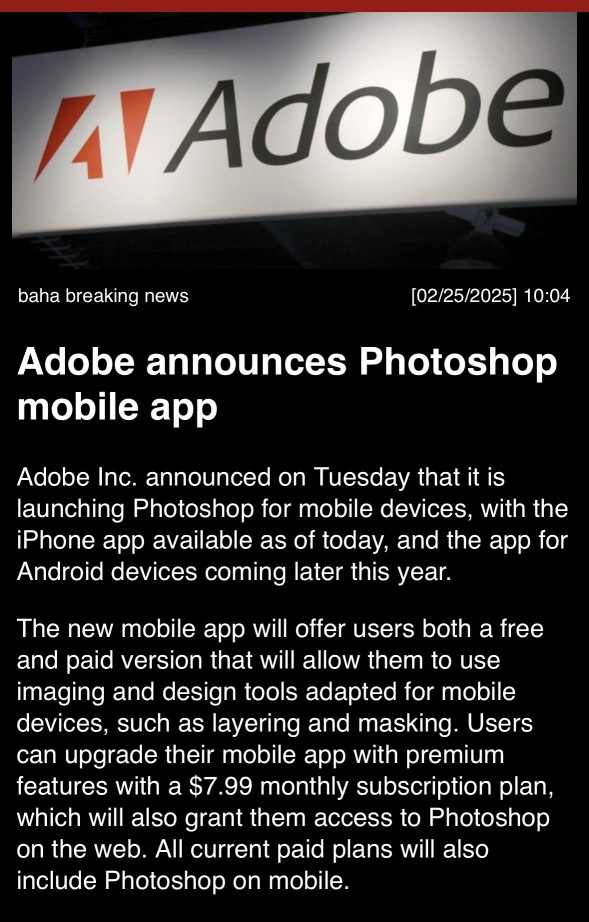 Adobe announces Photoshop mobile app.