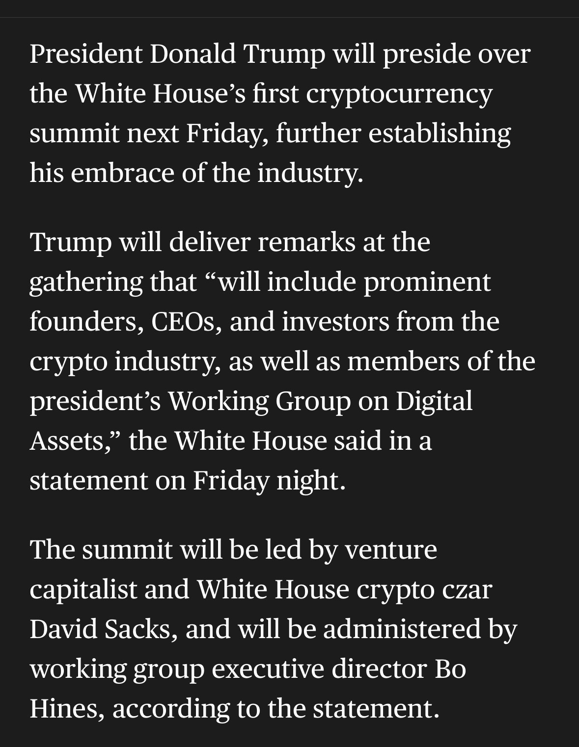 Trump to host “first ever” crypto summit on March 7 - moomoo Community