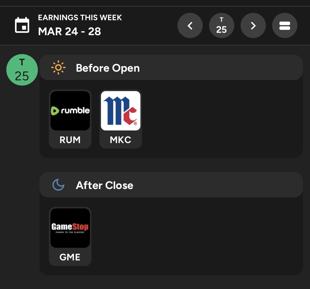 3/25/25 Earnings.