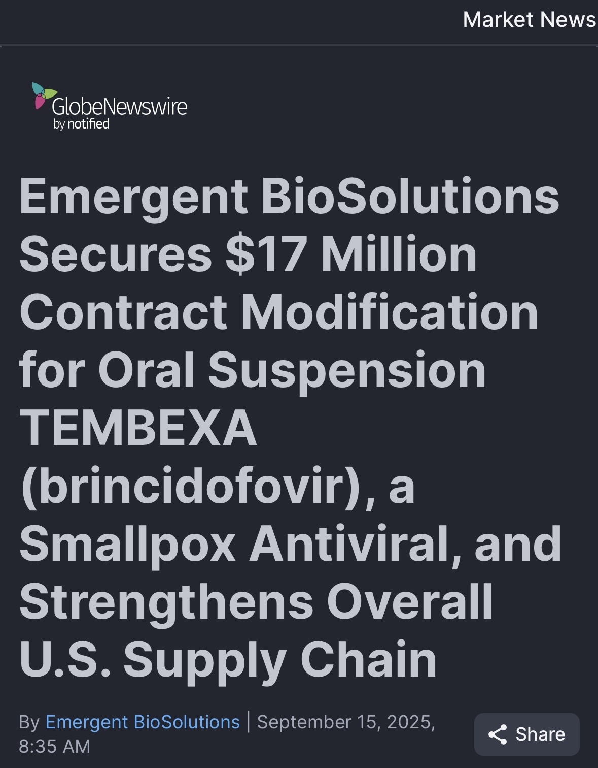 Emergent BioSolutions (EBS.US)$ - moomoo 社區
