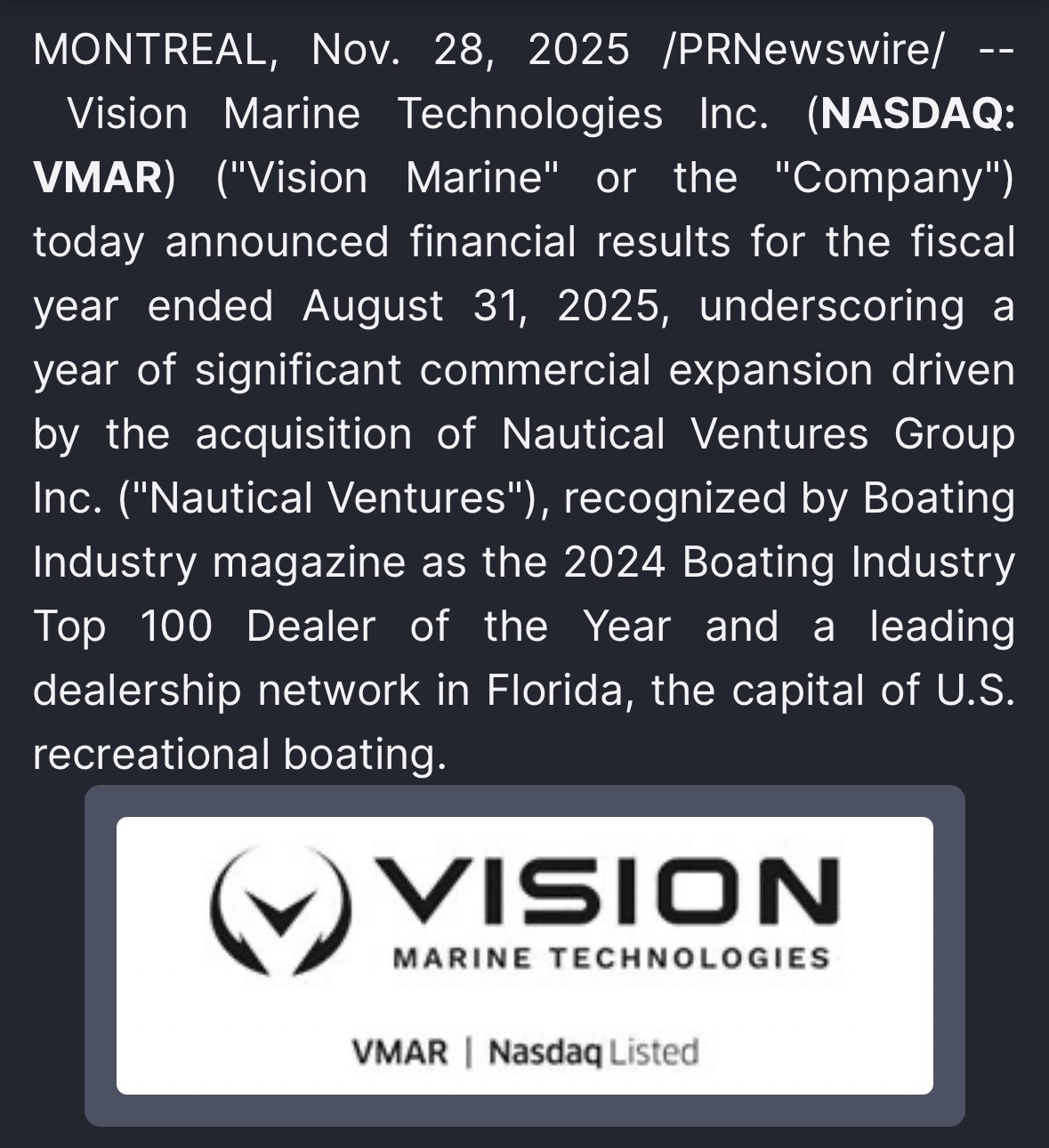 $Vision Marine Technologies (VMAR.US)$