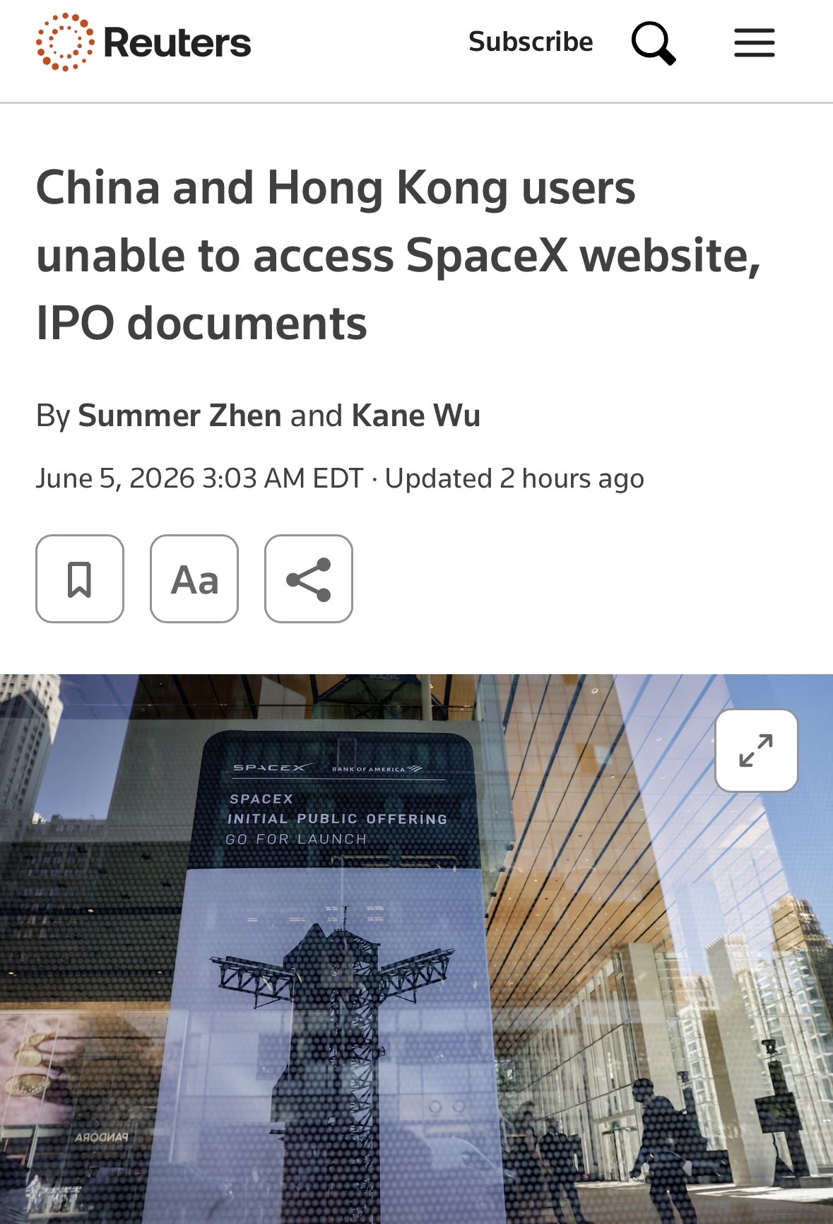 “Security concerns” so they cant buy into Space X.