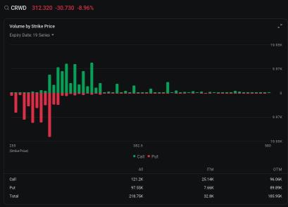 クラウドストライクでは、株価の下落に対するヘッジとしてプットオプションに大きな動きがあることが見られます。